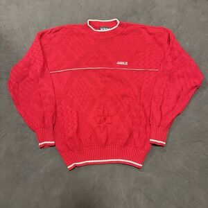 Vintage 90s McBriar Mens Diamond Pattern Red Sweater Made In The USA‎ Size XL